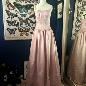 Pink fairy princess Vintage formal satin prom dress